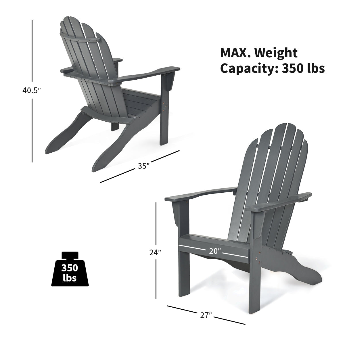 Sillón Adirondack de exterior de madera de acacia con diseño ergonómico - Gris