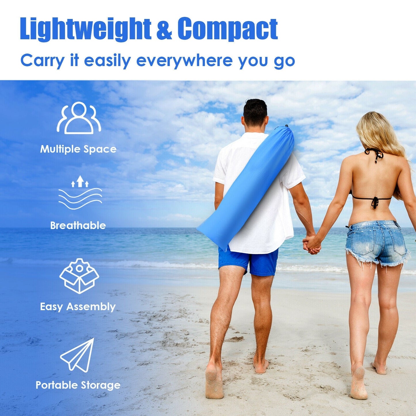 3-4 Person Easy Pop Up Beach Tent UPF 50+ Portable Sun Shelter blue carry bag shown on Tampa Home & Garden Store