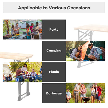 Mesa de picnic plegable de madera para exteriores de 66.5 pulgadas con altura ajustable