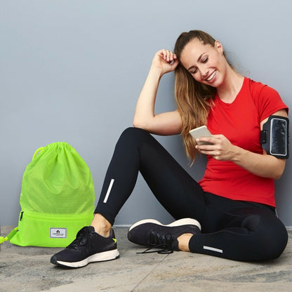 Drawstring Backpack by GemGear neon green with zipper pocket on Tampa Home & Garden Store