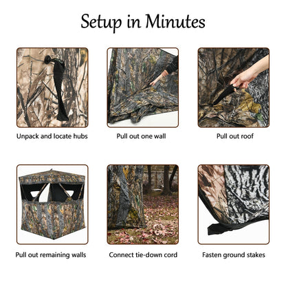 GemGear 3 Person Portable Surround View Tent with Slide Mesh Window camo, setup steps shown on Tampa Home & Garden Store
