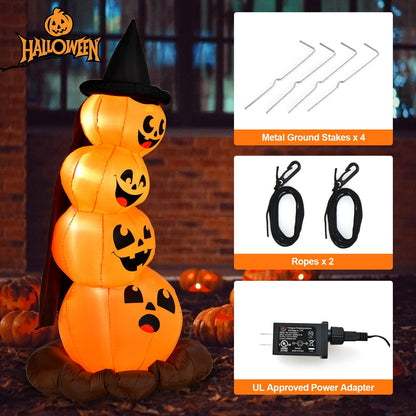 7 ft Halloween inflatable pumpkin with witch hat and LED lights DirectDeals, 4 stakes on Tampa Home & Garden Store