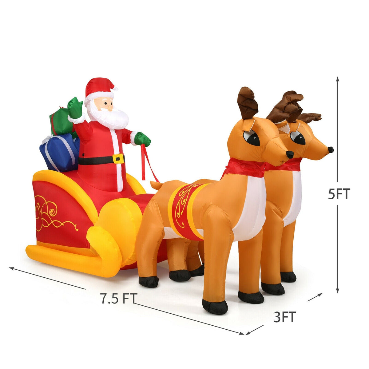 7.5 ft waterproof inflatable Santa with double reindeer and sleigh, DirectDeals, outdoor decor on Tampa Home & Garden Store