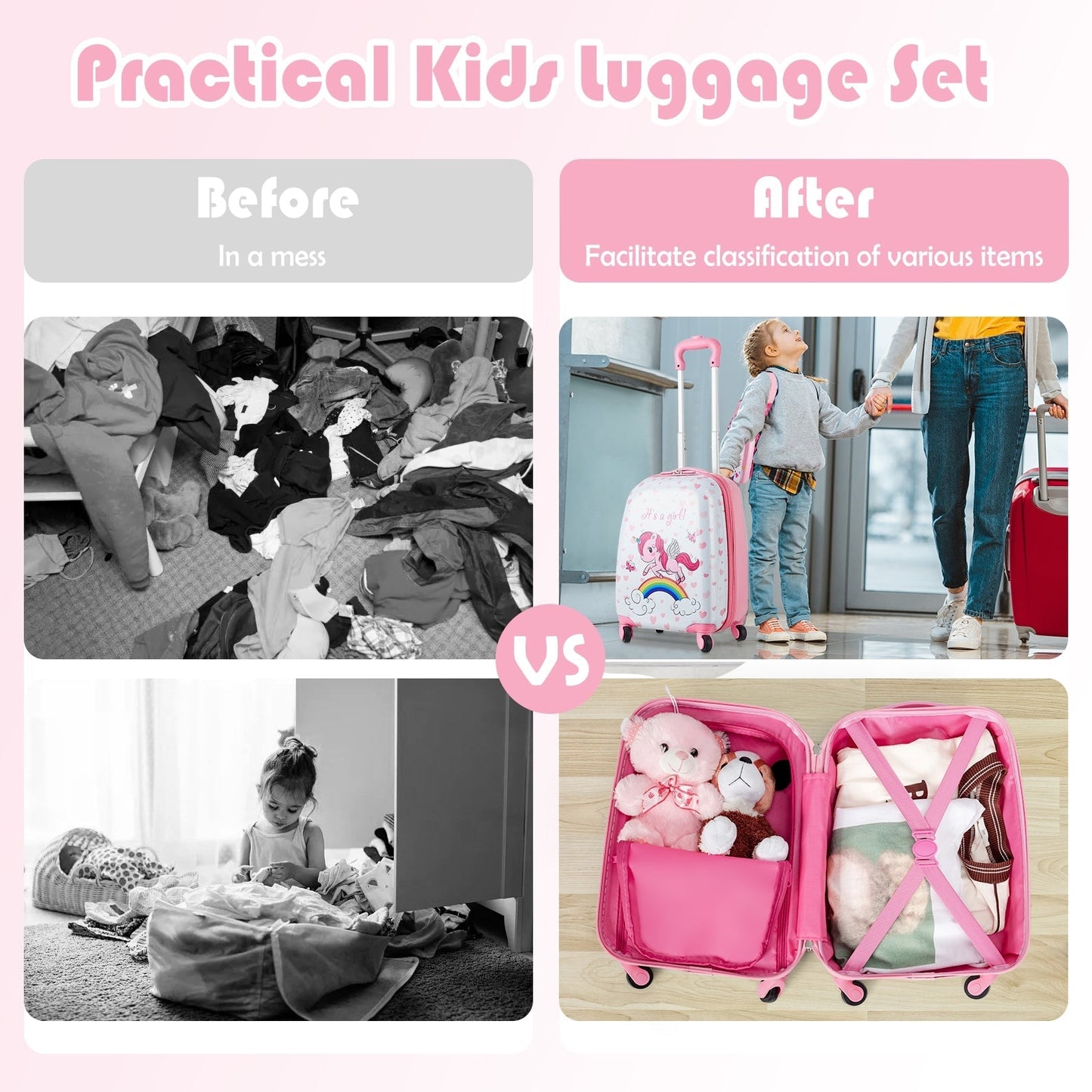 GemGear 2-piece kids luggage set: pink 12in backpack & 16in wheeled carry-on with unicorn design on Tampa Home & Garden Store