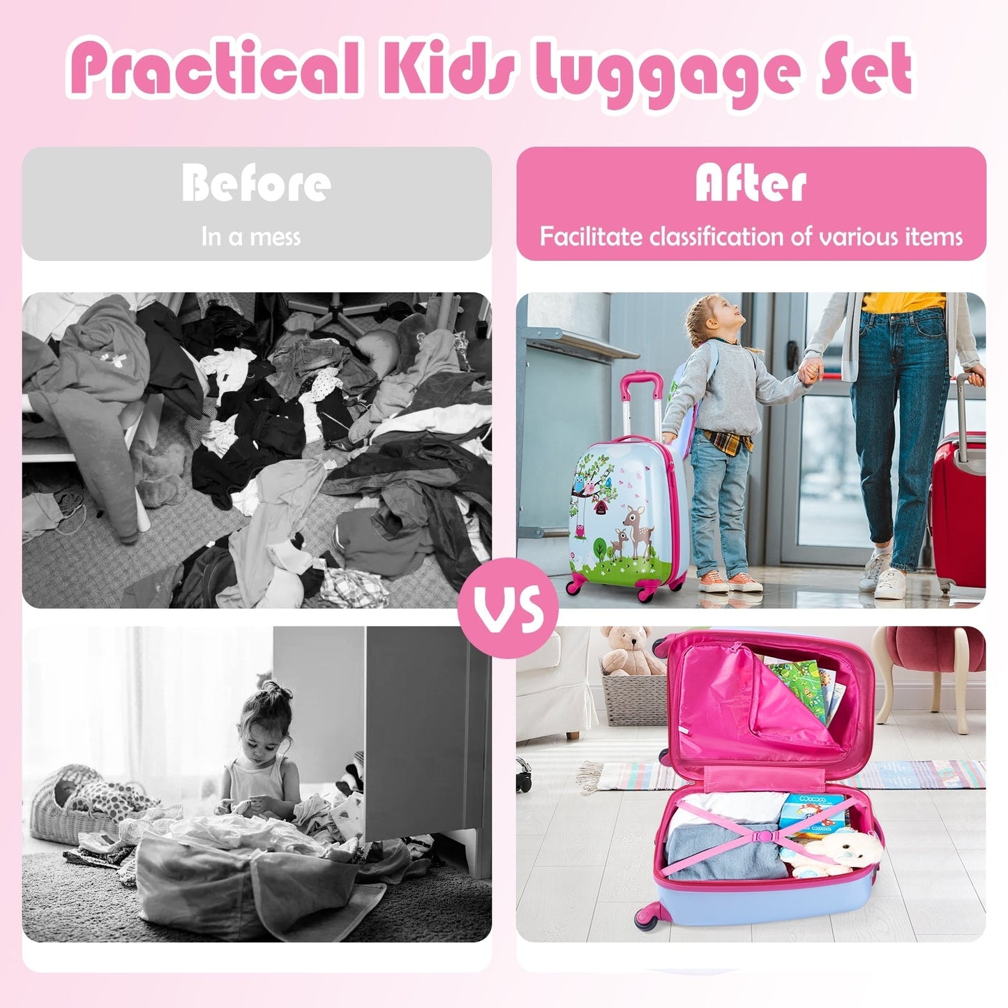 GemGear 2-piece ABS kids luggage set pink suitcase and backpack with forest print for kids on Tampa Home & Garden Store