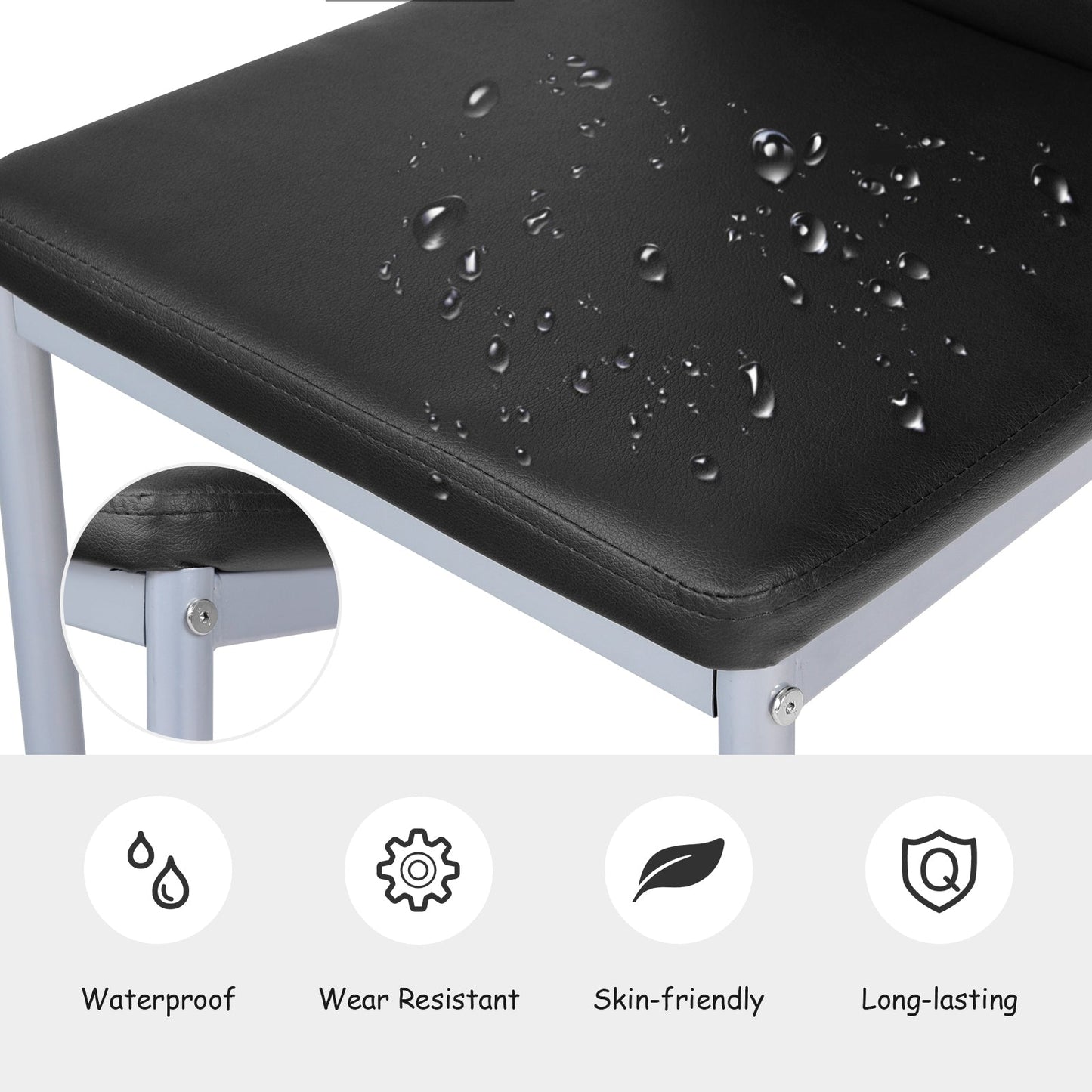 4 sillas laterales de comedor de cuero PVC de diseño elegante -Negro