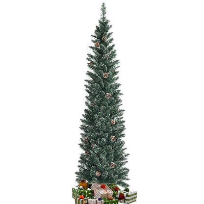 Snowy Pencil Christmas Tree with pine cones DirectDeals, slender evergreen base gifts on Tampa Home & Garden Store
