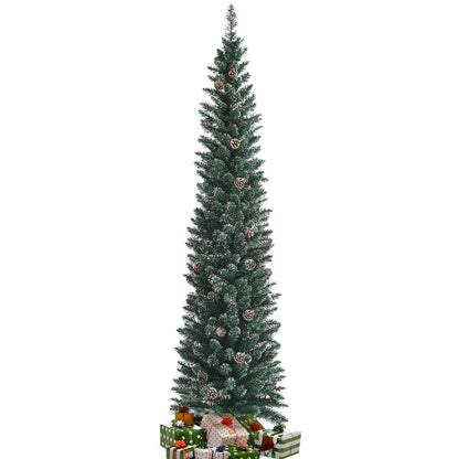 Snowy pencil Christmas tree with pine cones by DirectDeals, snow dusting on Tampa Home & Garden Store