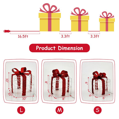 3-piece Christmas lighted gift boxes decor with yellow boxes, red ribbons, 60 LEDs DirectDeals on Tampa Home & Garden Store