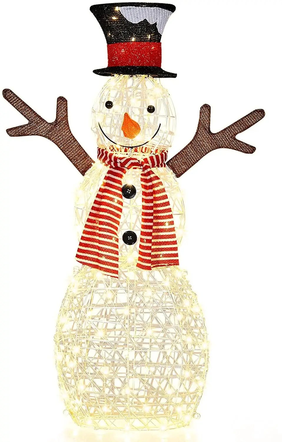 Snowman lighted decoration with 80 LEDs, woven white body, red striped scarf, DirectDeals on Tampa Home & Garden Store