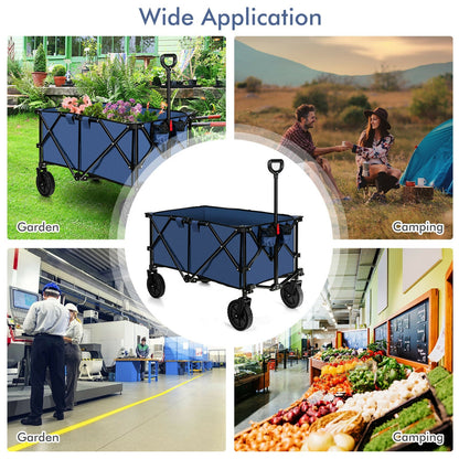 Outdoor Folding Wagon Cart with Adjustable Handle and Universal Wheels-Gray