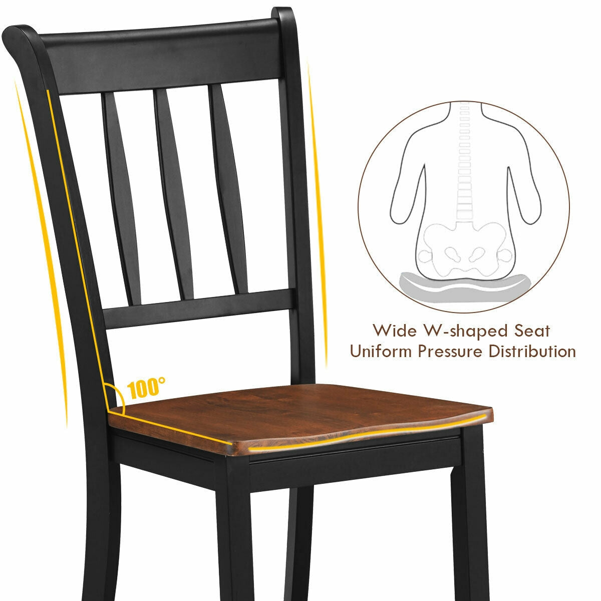 2 sillas de comedor de madera maciza con respaldo de huso Whitesburg, color negro