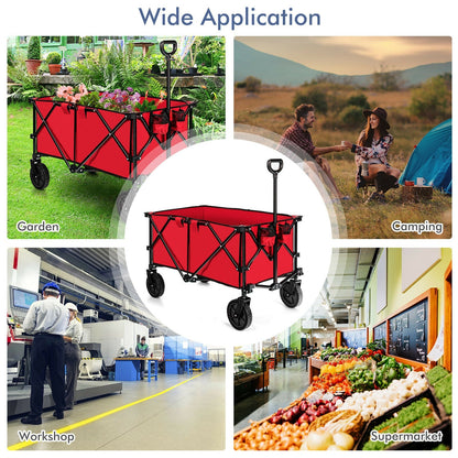 Outdoor Folding Wagon Cart with Adjustable Handle and Universal Wheels-Gray