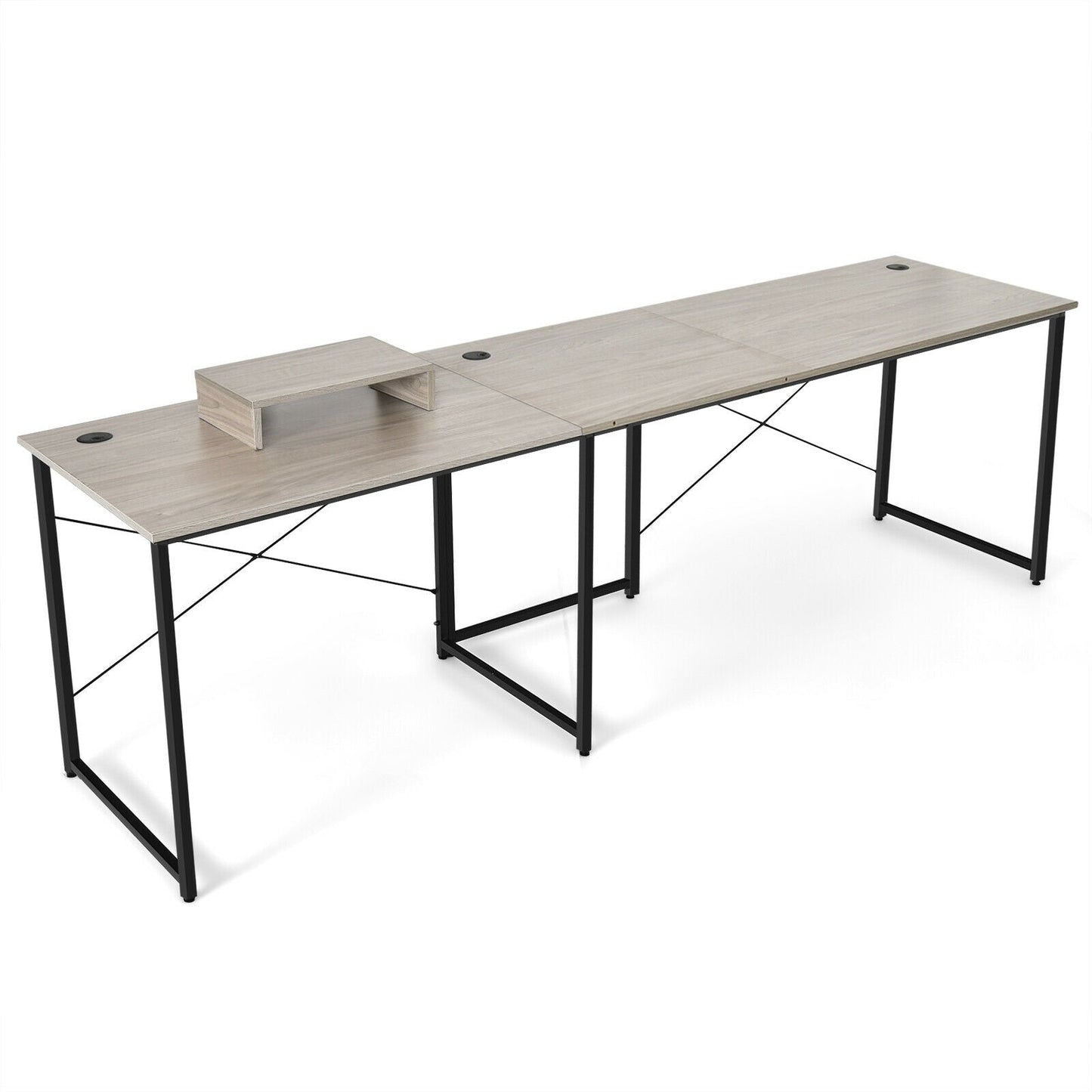Escritorio esquinero largo reversible en forma de L para 2 personas de 95 pulgadas con soporte para monitor - Negro