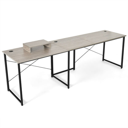 Escritorio esquinero largo reversible en forma de L para 2 personas de 95 pulgadas con soporte para monitor - Negro
