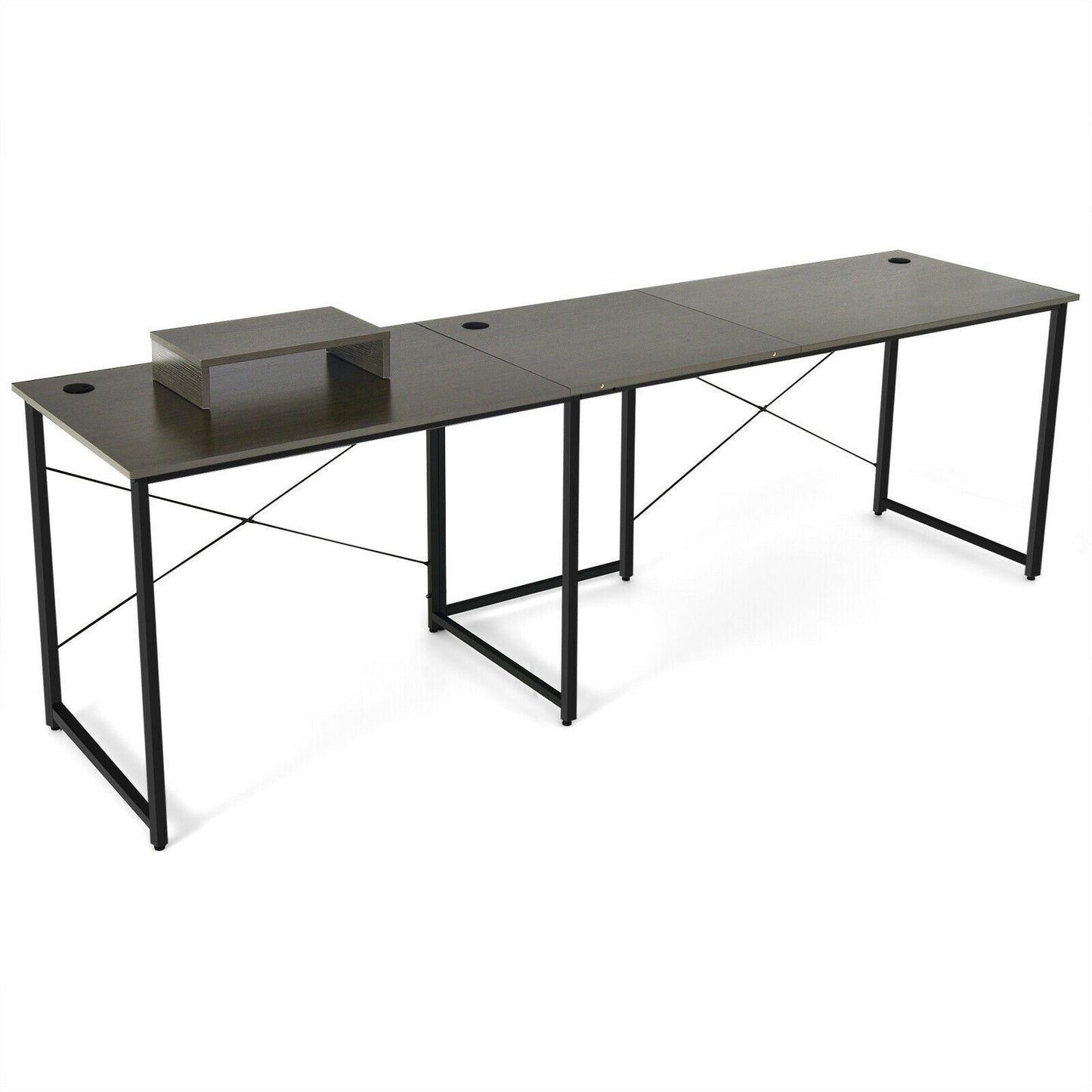 Escritorio esquinero largo reversible en forma de L para 2 personas de 95 pulgadas con soporte para monitor - Negro