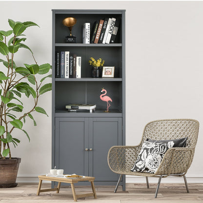 Estantería Librería Almacenamiento Mueble de Madera Unidad Exhibición con Puertas-Gris