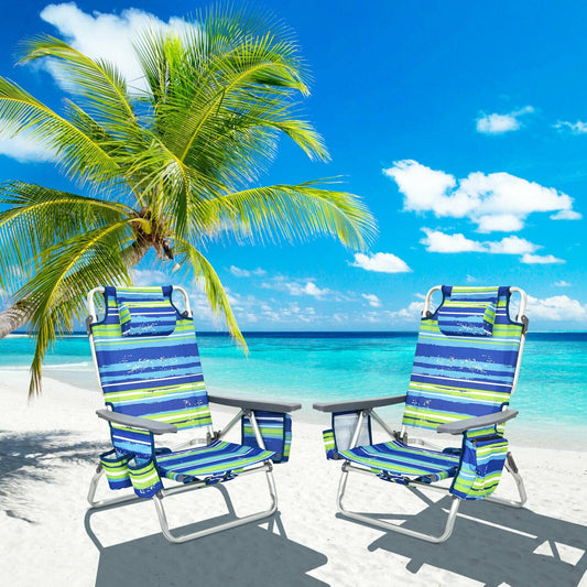 4-Pack 5-Position Outdoor Folding Backpack Beach Reclining Chair with Pillow-Blue - Tampa Home & Garden Store