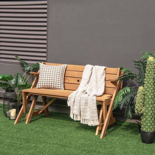 2-in-1 Transforming Interchangeable Wooden Picnic Table Bench with Umbrella Hole-Dark Brown - Tampa Home & Garden Store