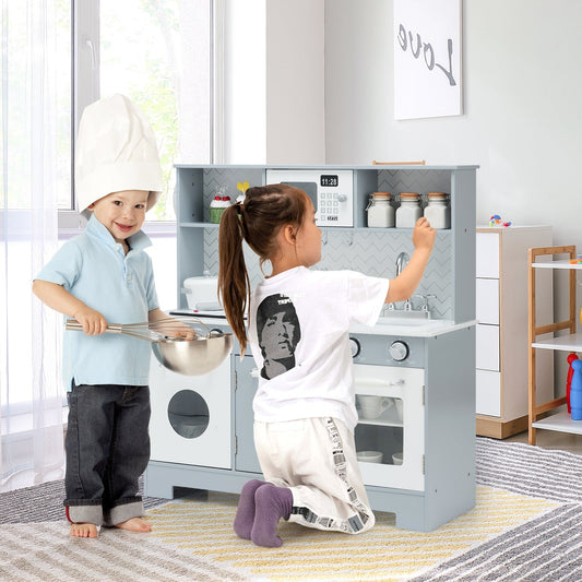 Pretend Play Kitchen Wooden Toy Set for Kids with Realistic Light and Sound - Tampa Home & Garden Store
