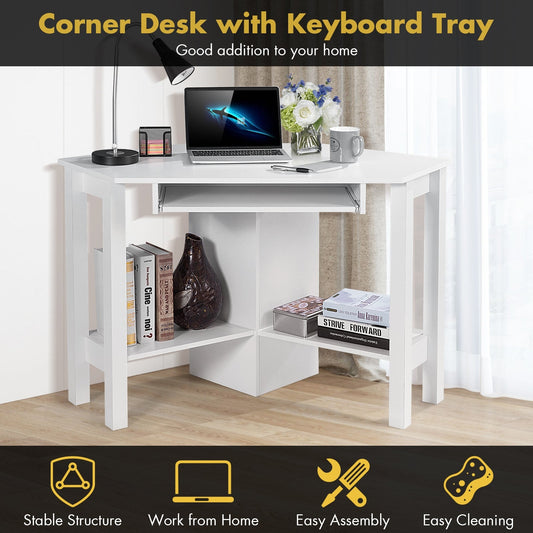 Wooden Study Computer Corner Desk with Drawer-White - Tampa Home & Garden Store