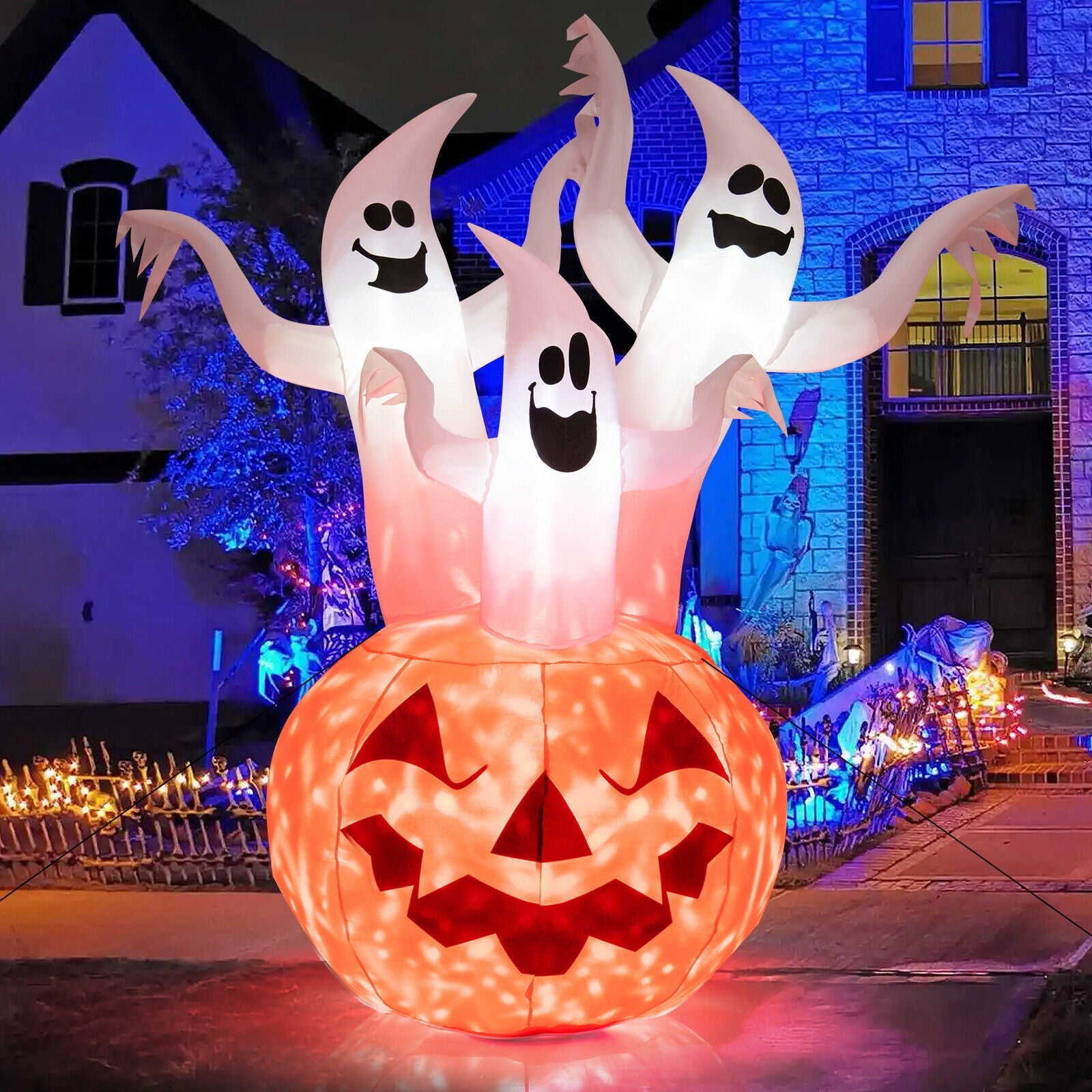 6 ft inflatable Halloween ghosts with pumpkin base and rotating lamp, DirectDeals (4 ghosts) on Tampa Home & Garden Store