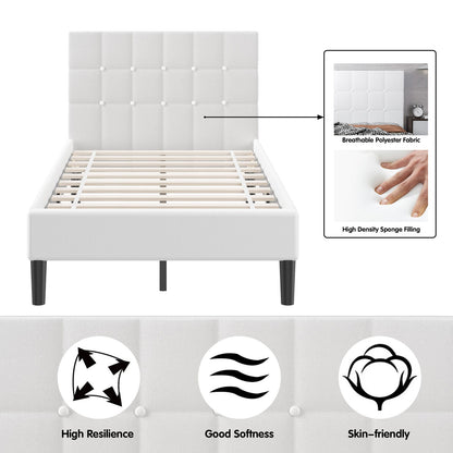 Cama de plataforma con cabecero tapizado con botones - Beige
