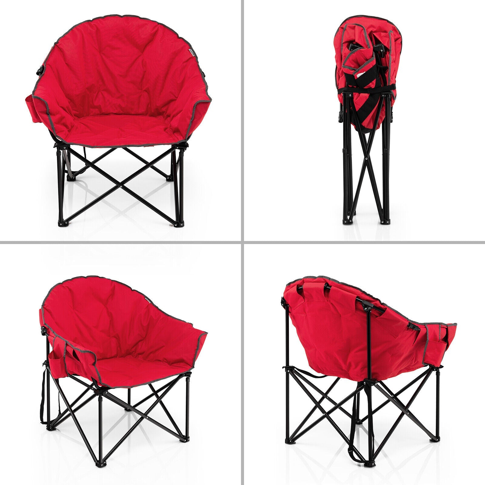 GemGear Folding Camping Moon Padded Chair with Carrying Bag red fabric black steel frame on Tampa Home & Garden Store