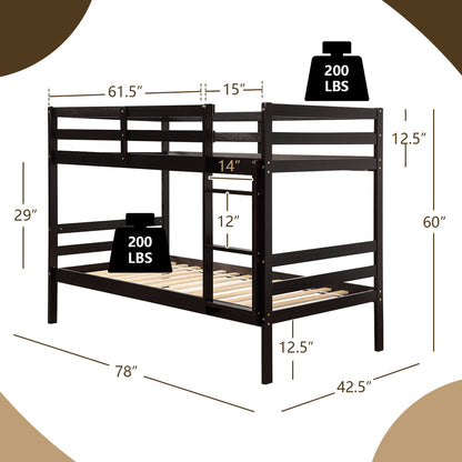 Literas dobles de madera para niños, literas de madera maciza - Marrón