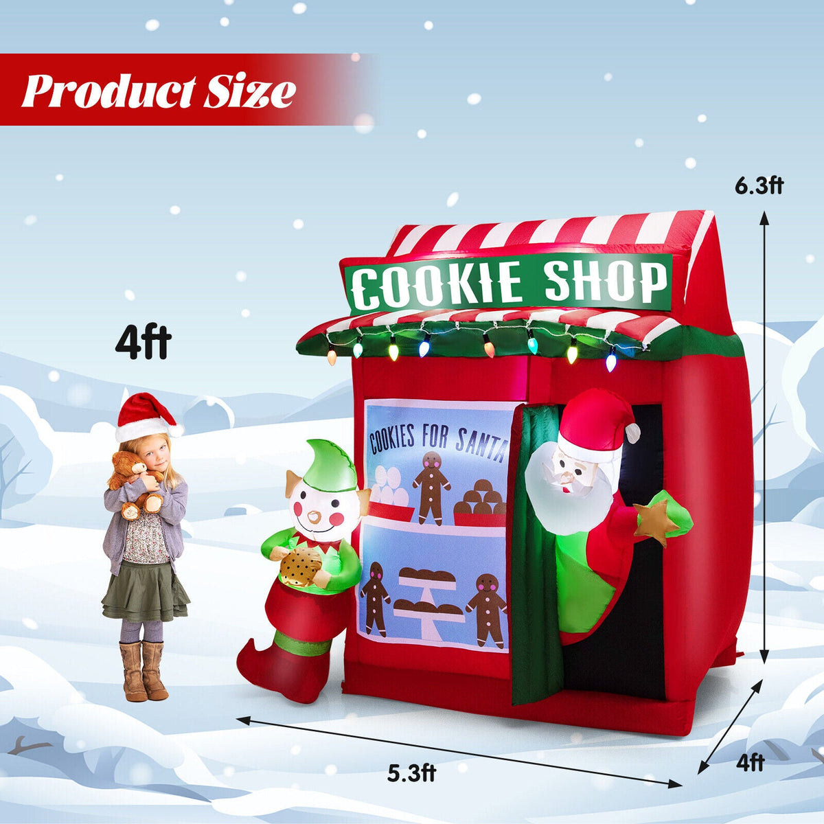 6.3 ft inflatable gingerbread cookie shop with Santa by DirectDeals, red-green lights on Tampa Home & Garden Store