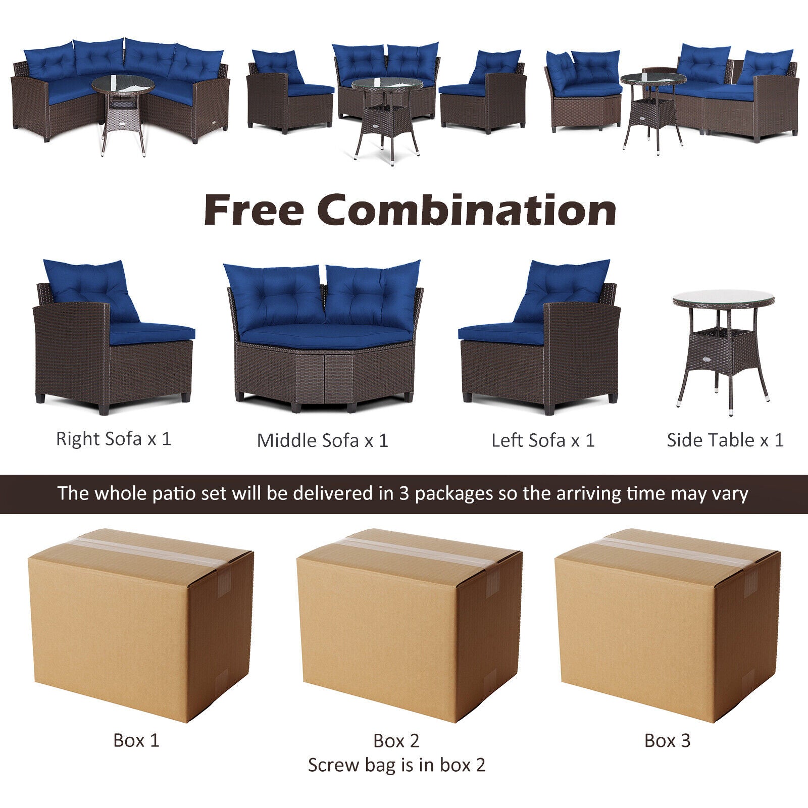 4 Pieces Patio Rattan Furniture Set Cushioned Sofa Glass Table - Tampa Home & Garden Store