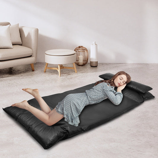 Foldable PU Leather Leisure Floor Sofa Bed with 2 Pillows-Black - Tampa Home & Garden Store