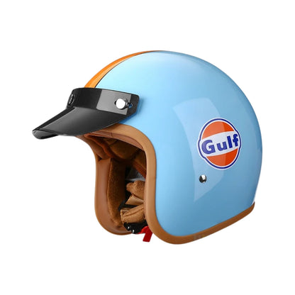 The Street King vintage open-face helmet sky blue with tan interior Gulf logo by BikerZoneZ on Tampa Home & Garden Store