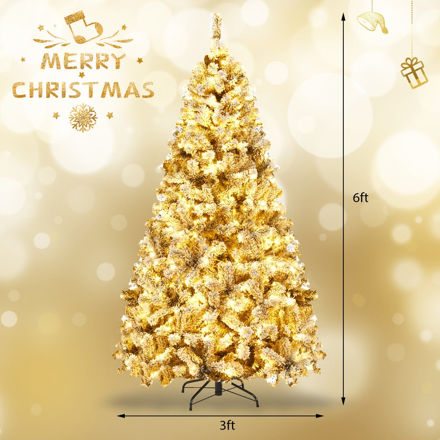 Árbol de Navidad artificial de bisagras con nieve, preiluminado, de primera calidad - 1,83 m