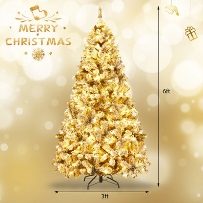 Árbol de Navidad artificial de bisagras con nieve, preiluminado, de primera calidad - 1,83 m