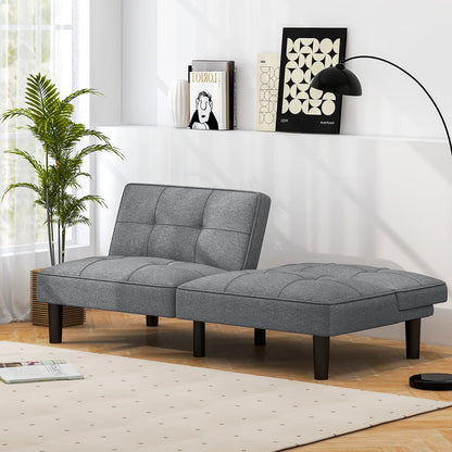 Sofá Cama Futón Plegable Convertible con Respaldo Ajustable de 6 Posiciones-Gris