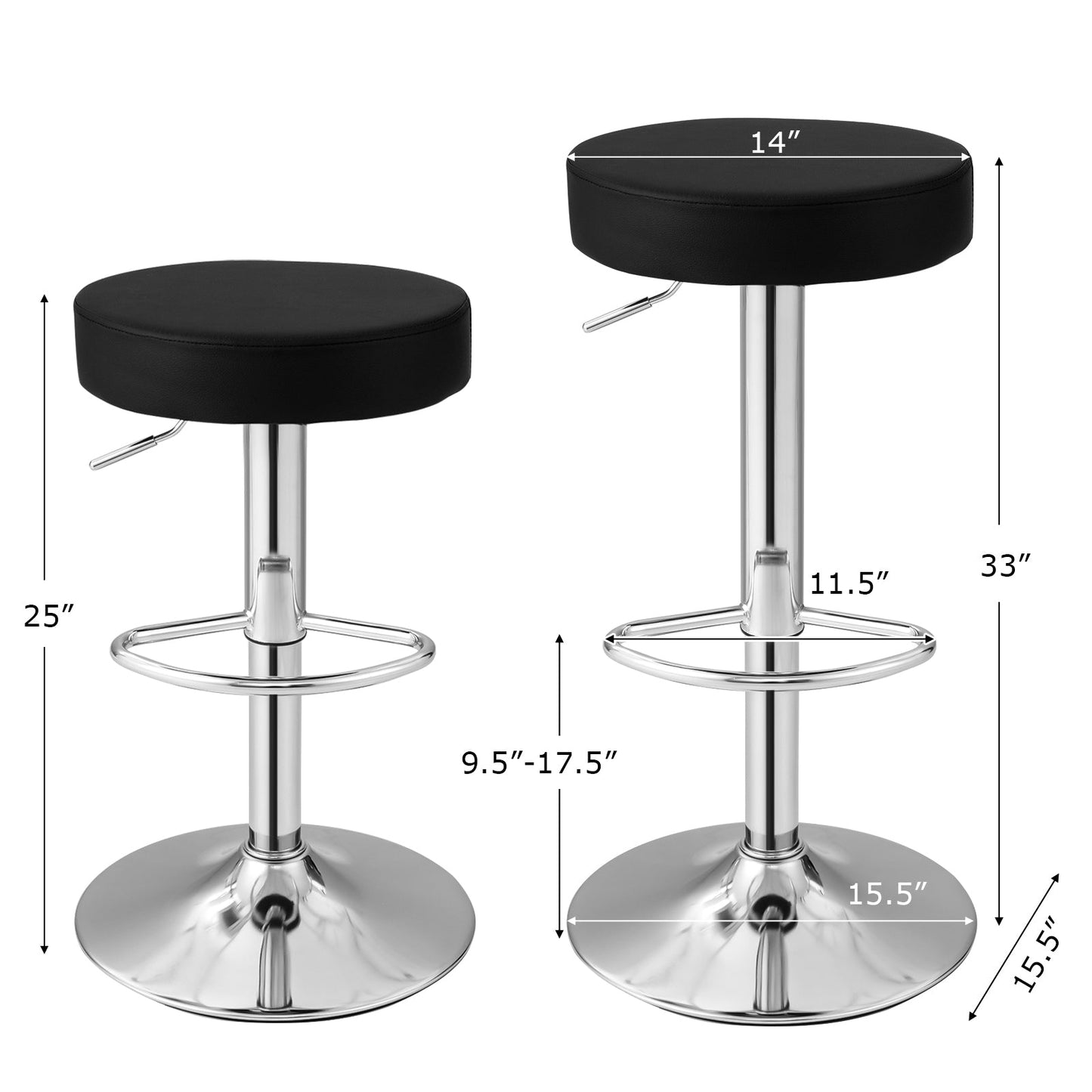 Juego de 2 taburetes de bar redondos giratorios ajustables - Sillas de pub - Negro