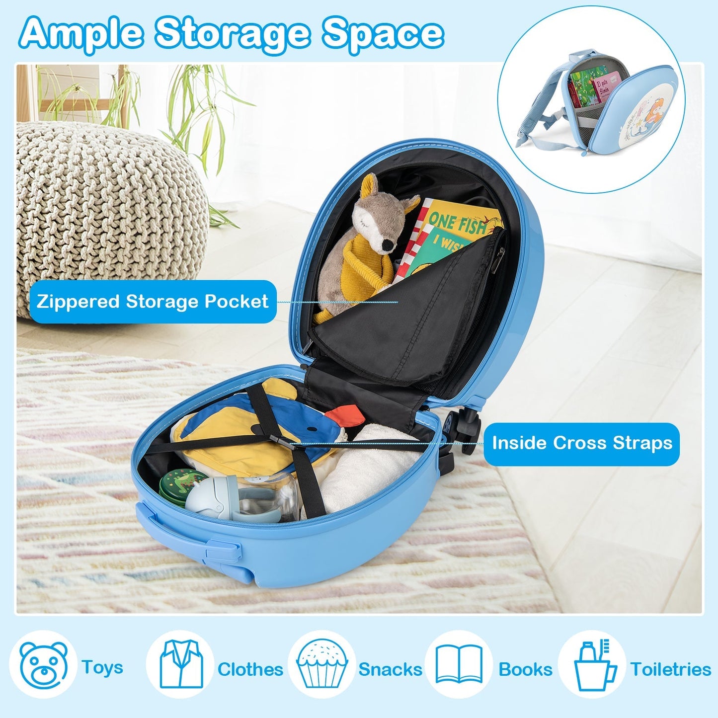 GemGear blue kids luggage set with 14in hardside spinner carry-on and 10in backpack on Tampa Home & Garden Store