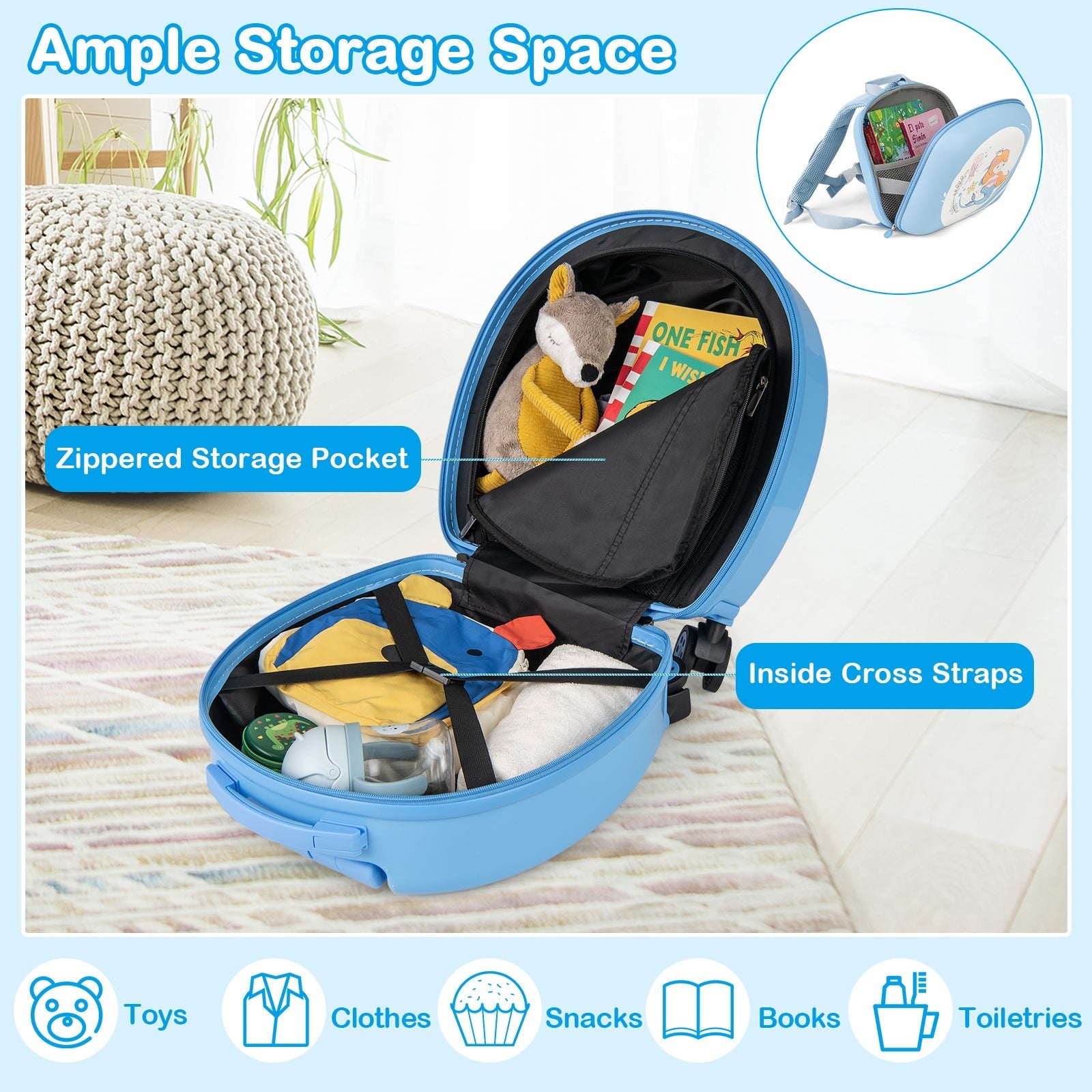 GemGear blue kids luggage set with 14in hardside spinner carry-on and 10in backpack on Tampa Home & Garden Store