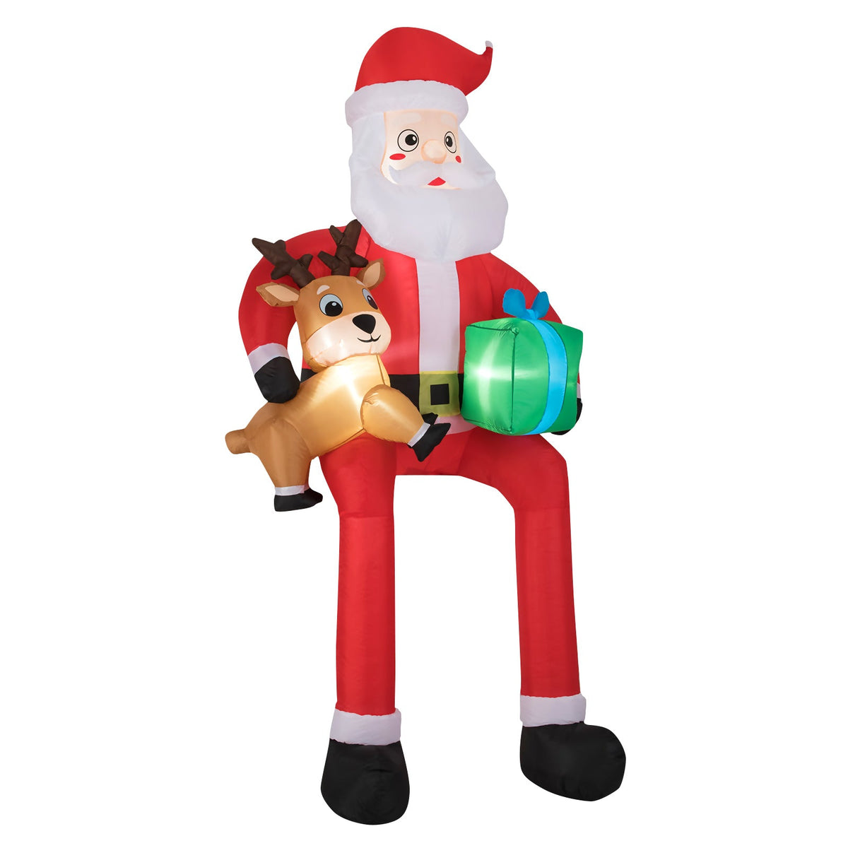 9.5 ft Santa inflatable with built-in LED lights, reindeer and gift on Tampa Home & Garden Store