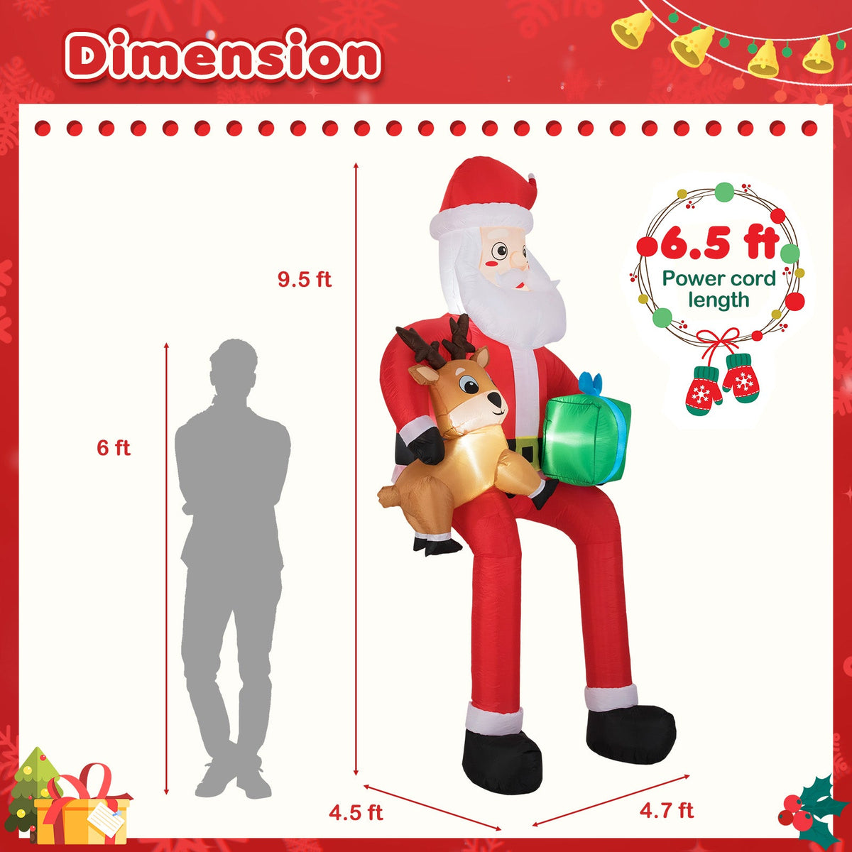 9.5 ft inflatable Santa with reindeer and gifts, built-in LED lights, DirectDeals on Tampa Home & Garden Store