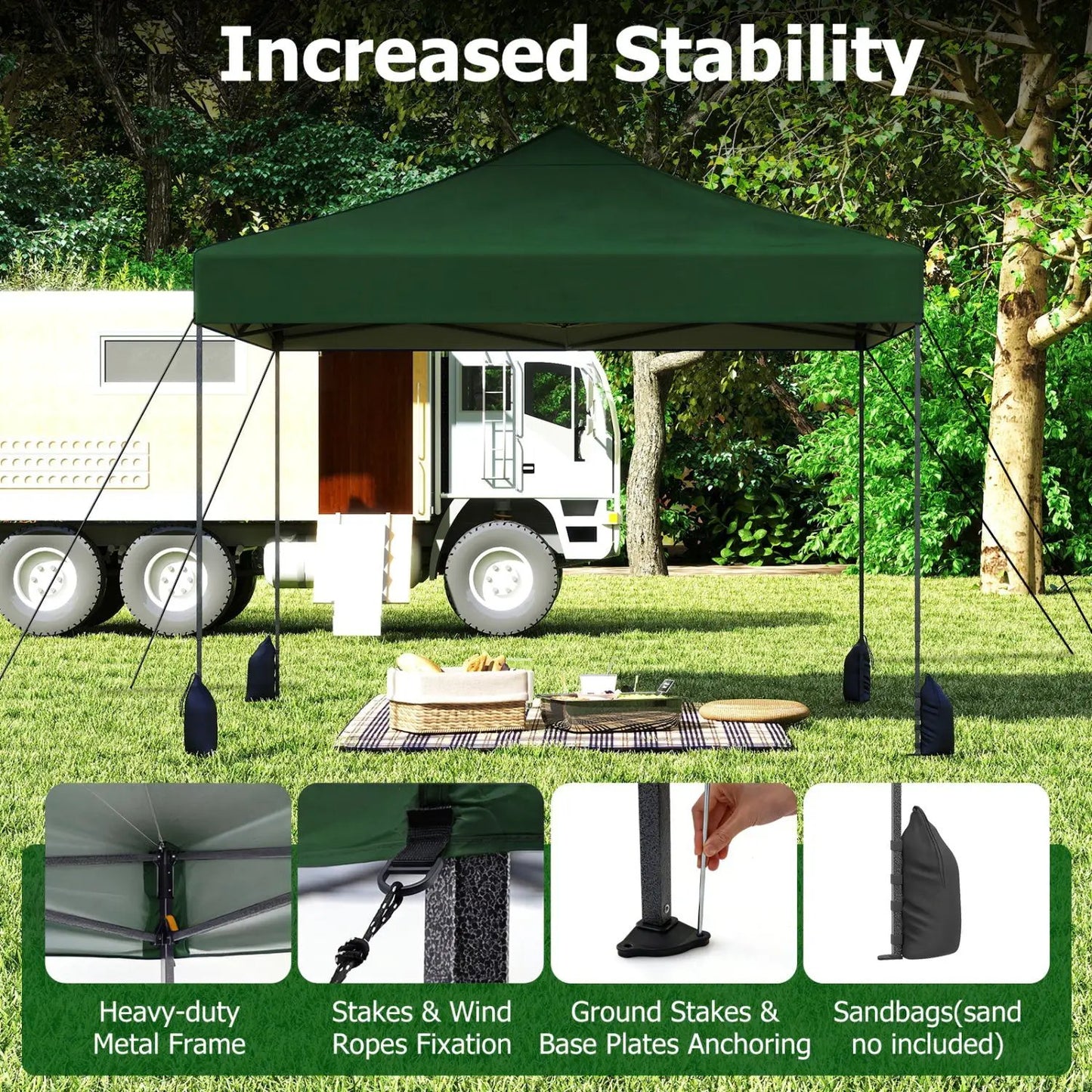 9.5 Ft Pop Up Canopy Tent with Adjustable Heights