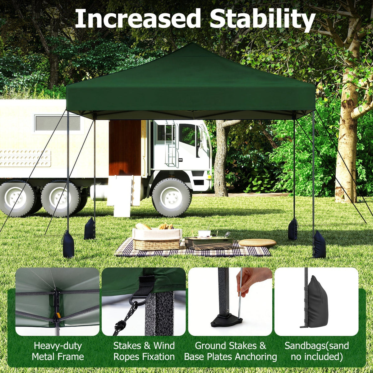 GemGear 9.5x9.5 ft pop-up canopy tent green adjustable heights heavy-duty frame with stakes on Tampa Home & Garden Store