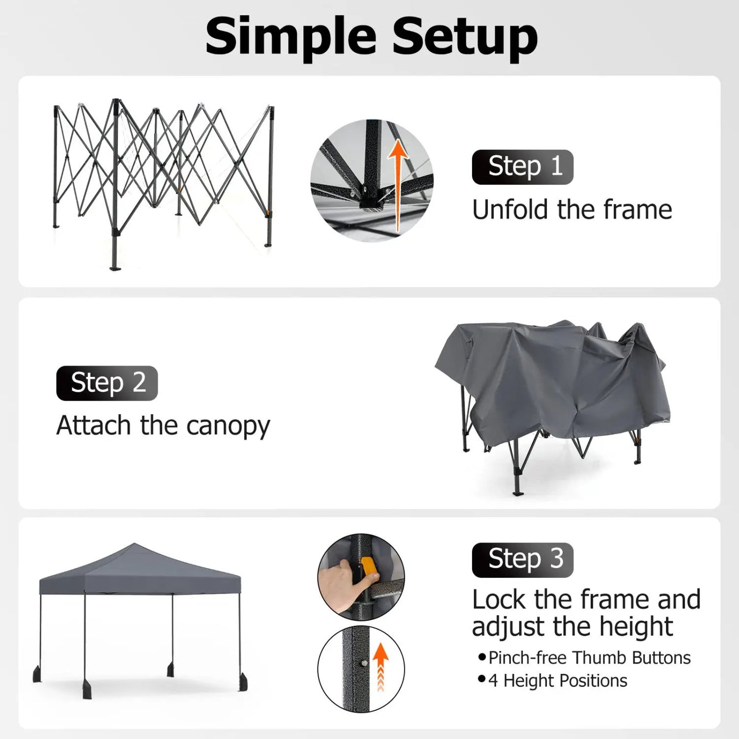 9.5 Ft Pop Up Canopy Tent with Adjustable Heights
