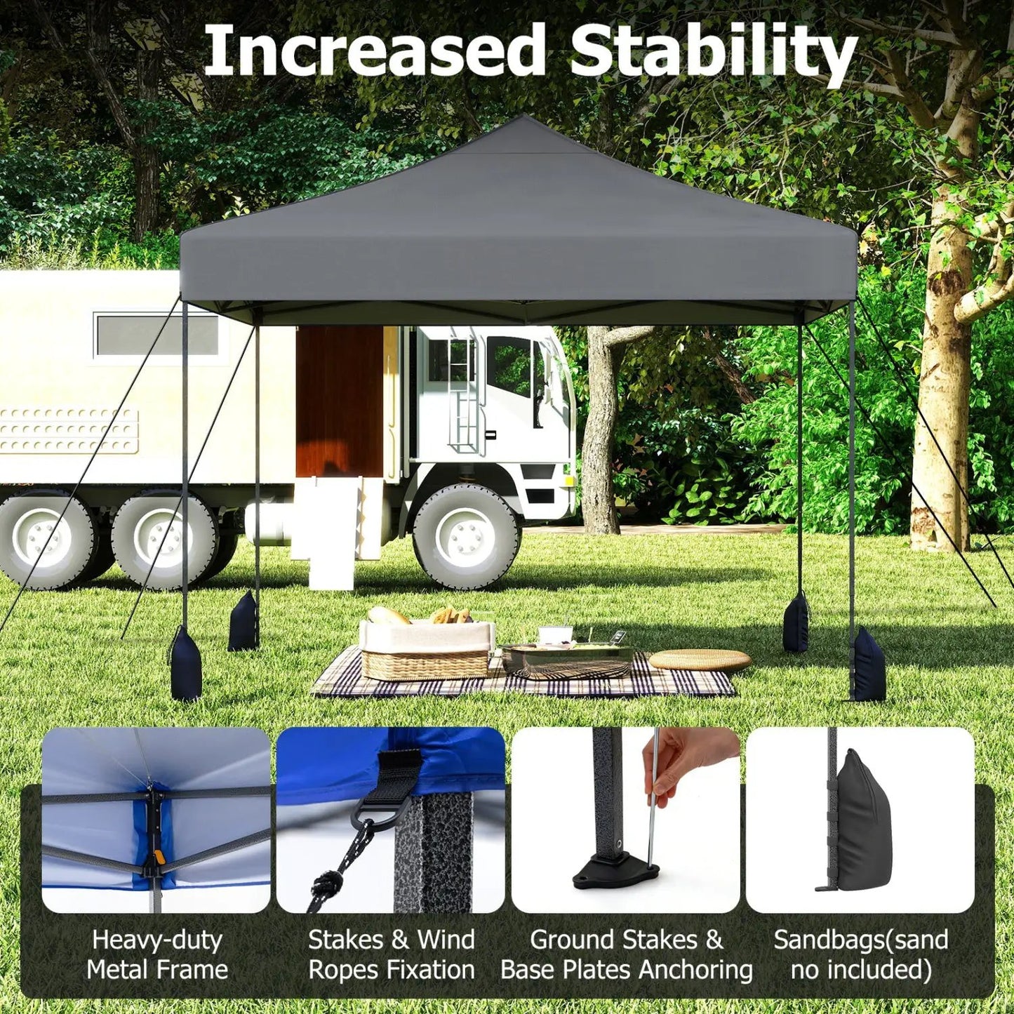 9.5 Ft Pop Up Canopy Tent with Adjustable Heights