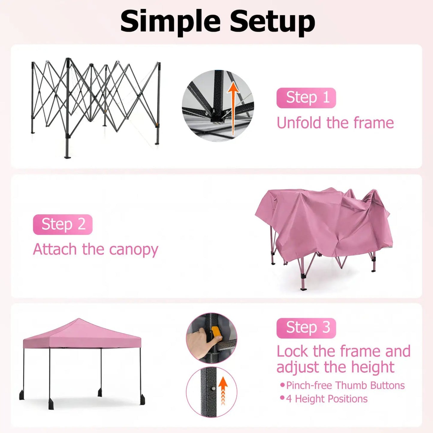 9.5 Ft Pop Up Canopy Tent with Adjustable Heights