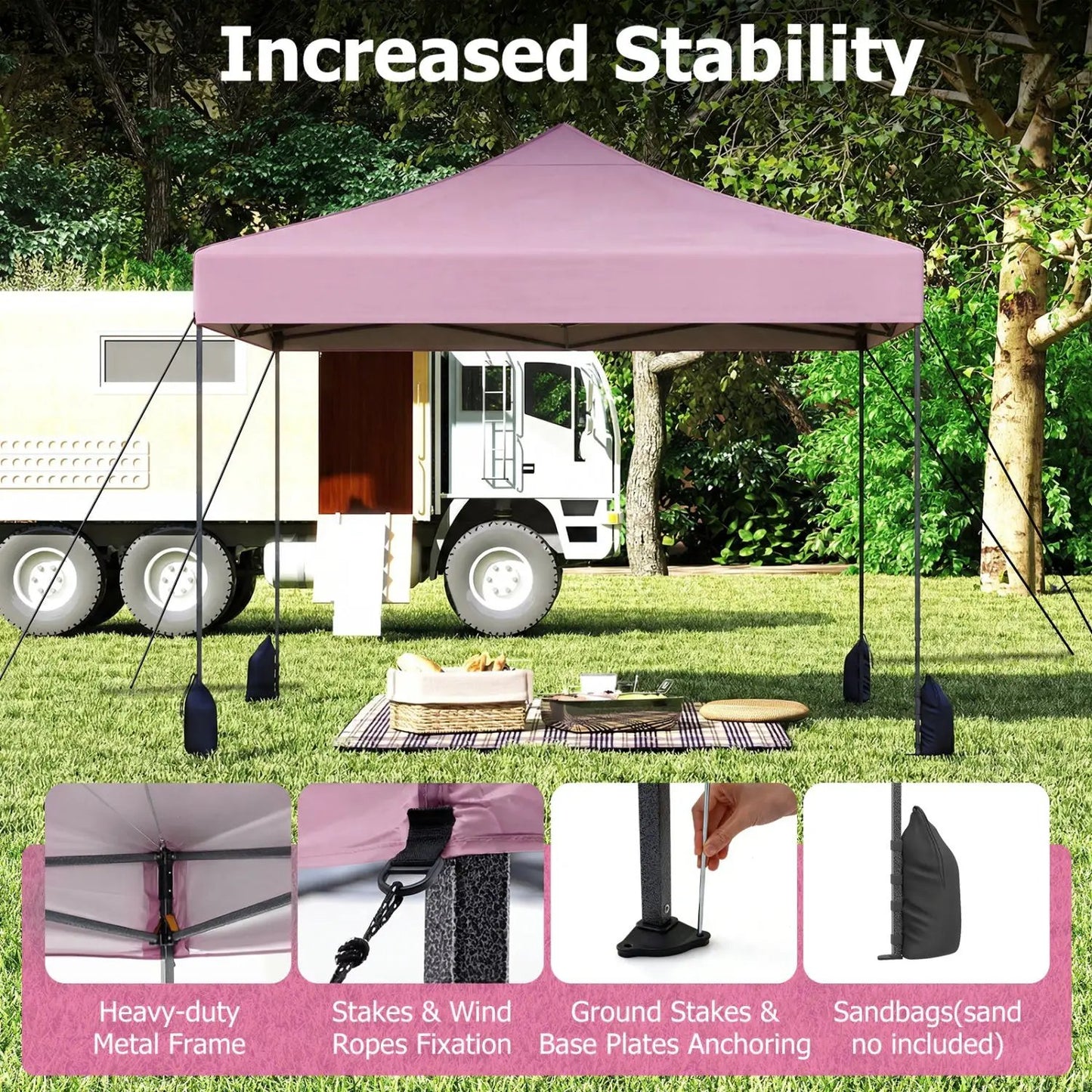 9.5 Ft Pop Up Canopy Tent with Adjustable Heights
