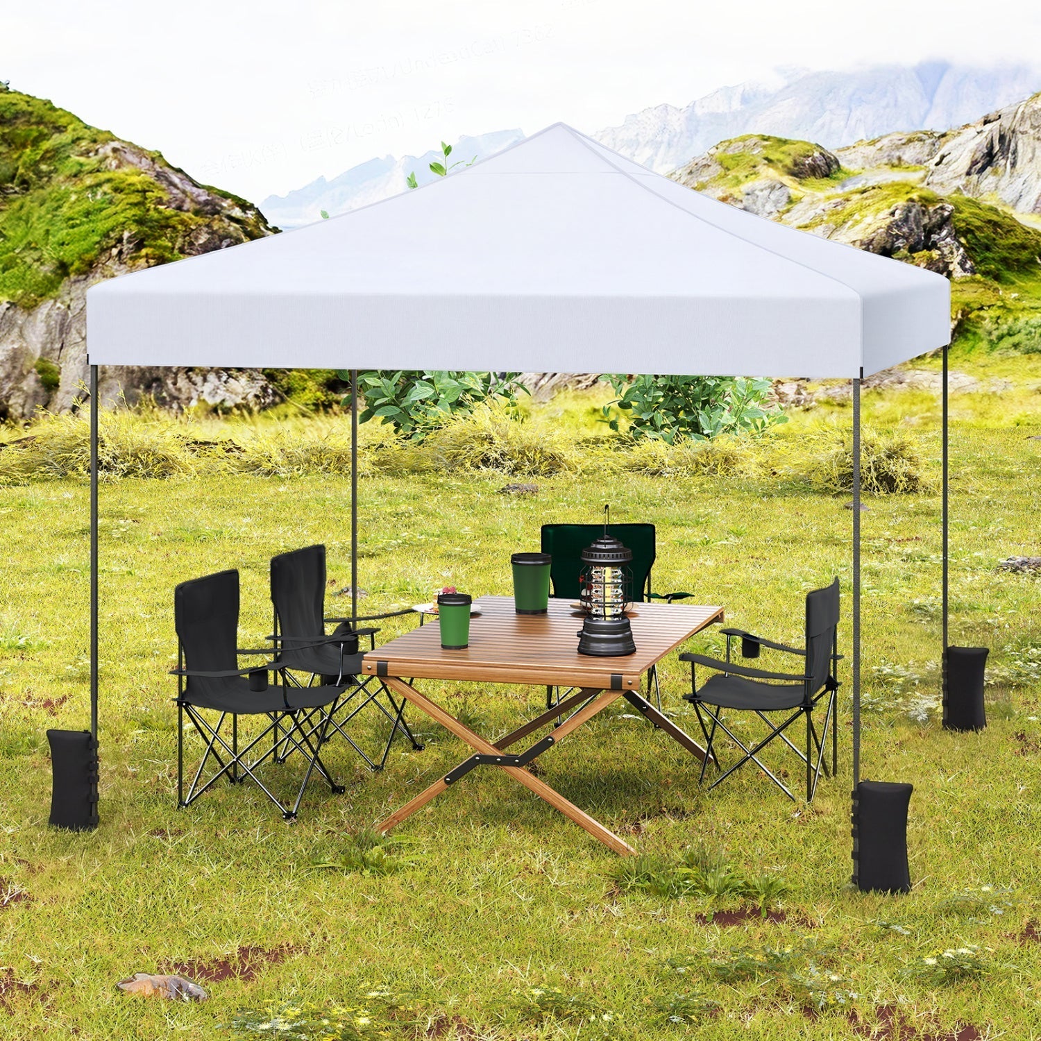 GemGear 9.5x9.5 ft pop-up canopy tent with adjustable height, white canopy over outdoor table on Tampa Home & Garden Store