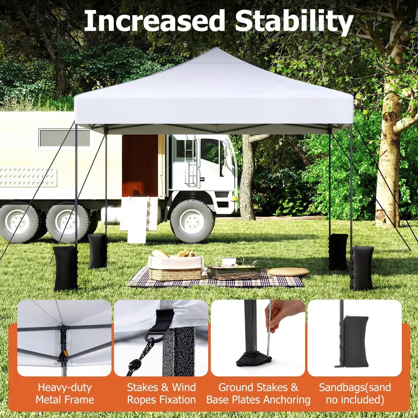 9.5 Ft Pop Up Canopy Tent with Adjustable Heights