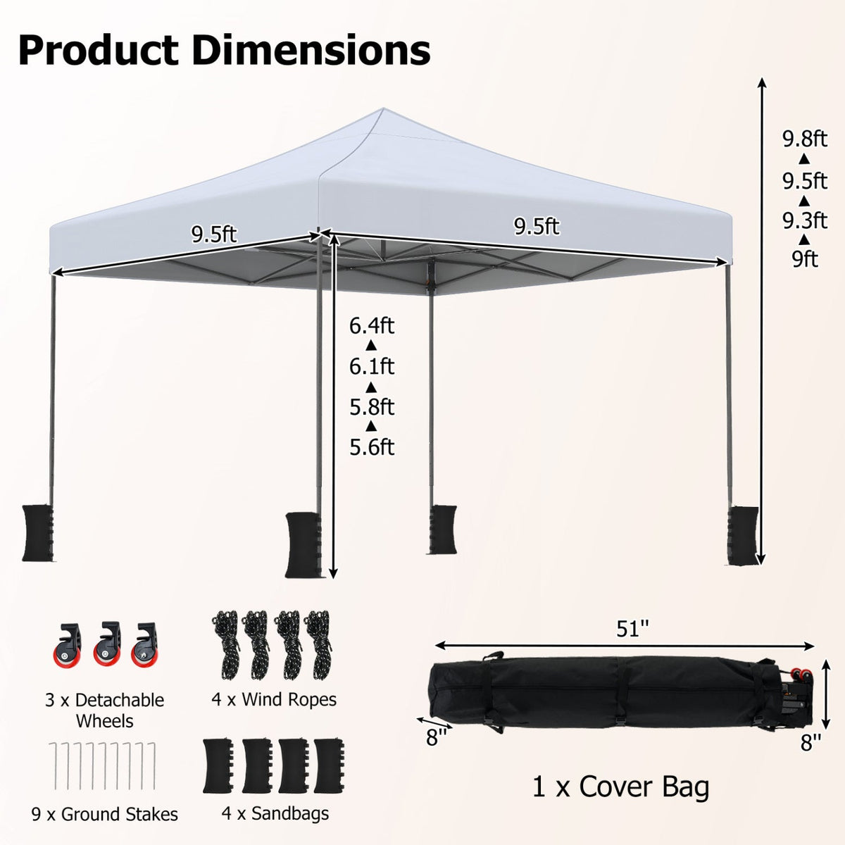 GemGear 9.5x9.5 ft pop-up canopy tent with adjustable heights in gray on Tampa Home & Garden Store